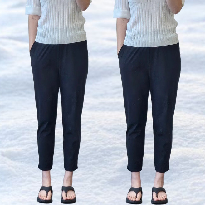 [마콜]1+1 (2장묶음) 여자 냉감 바지 시원한 여름 냉장고 밴딩 빅 사이즈 사방스판 아이스 슬랙스