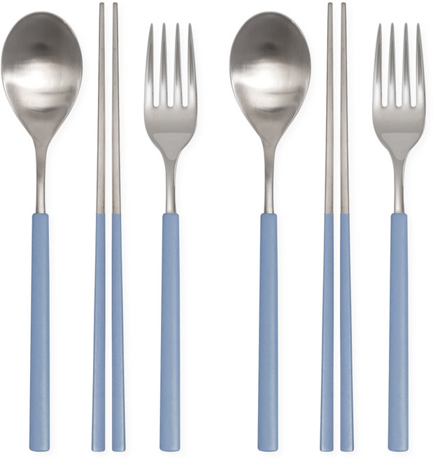 보테 올스텐 컬러 수저+포크세트, 숟가락+젓가락+포크, 2세트, 블루그레이