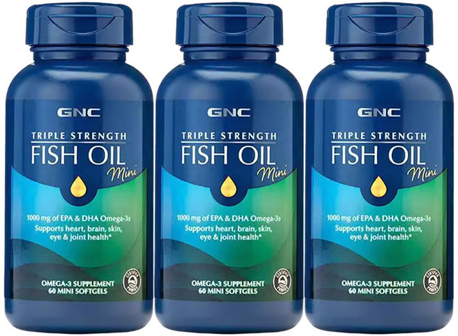 GNC 트리플 스트렝스 피쉬 오일 1000mg EPA DHA 오메가-3 소프트젤, 3개, 60정