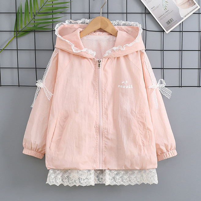 UPPERCUT 주니어 여아 레이스 후드 바람막이 점퍼