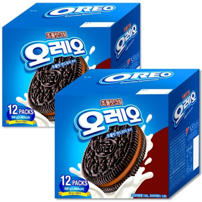 오레오 초콜릿 샌드위치 쿠키 초콜릿 크림, 600g, 2개