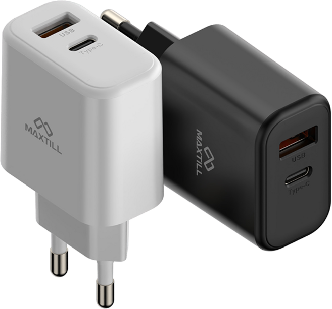 ( 1+1 ) 맥스틸 25W 2포트 PPS 초고속 멀티충전기 / 100V 220V 프리볼트, 검정 + 흰색, 1개