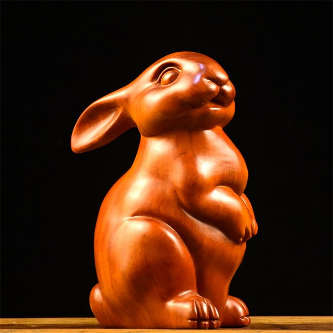 木雕兔子擺件居家客廳動物裝飾品, 整木精雕【兔子】高6cm,花梨木