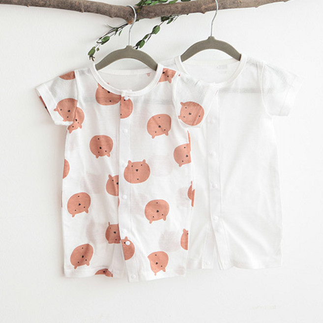 신생아용 아기 여름용 무형광 얇은 실켓 면 반팔 우주복 [국내산]