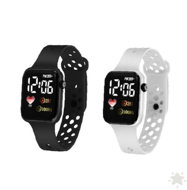 디지털 시계 실리콘 스포츠 밴드 심박수 측정 운동 헬스 피트니스 트래커 방수 웨어러블, 블랙