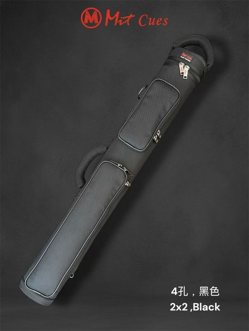 【國華撞球】撞球桿專用 Mit 4孔球筒 2大2小 防水尼龍材質手提雙肩背兩用 撞球桿收納, 黑色, 1個