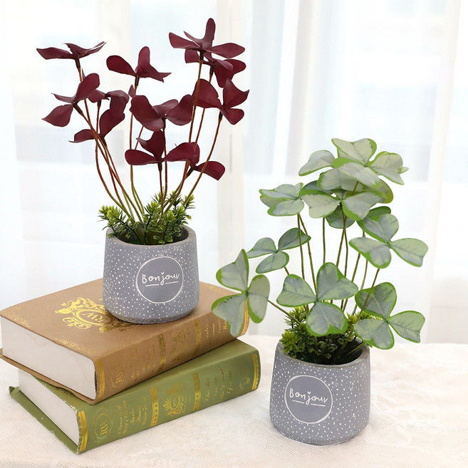 인조나무 인테리어 장식 조화 화분 사랑초 2p set, 투톤그린, 1개