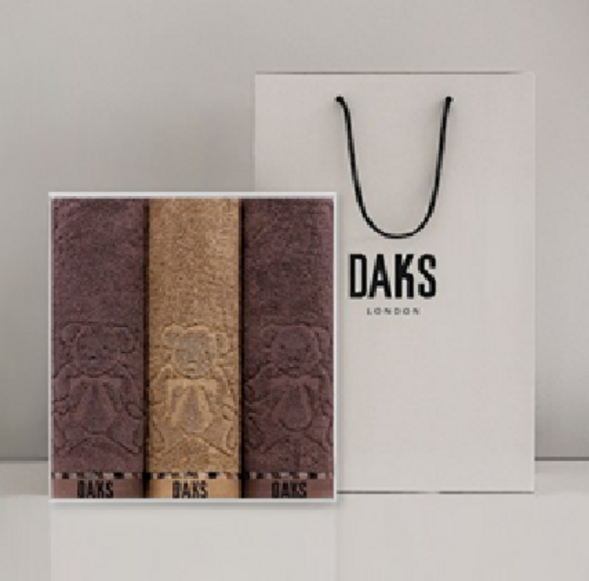 닥스 테디쿠키 코마 세면타올 3p 선물세트 170g 40수 면사 + 쇼핑백, 카멜 + 브라운, 1세트