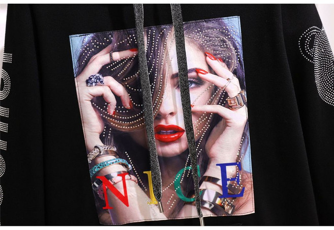 2021 加絨連帽衛衣連衣裙 秋冬新品 韓版寬鬆大碼中長款過膝, 不加絨黑色,6XL