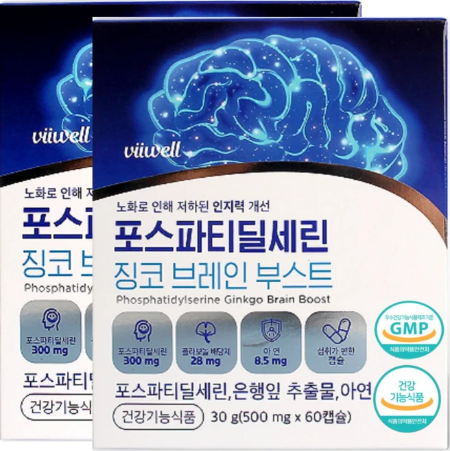 징코 은행잎추출물 포스파티딜세린 기억력 인지력 혈행개선 프리미엄 식약청인증, 60정, 2개 - 쿠팡