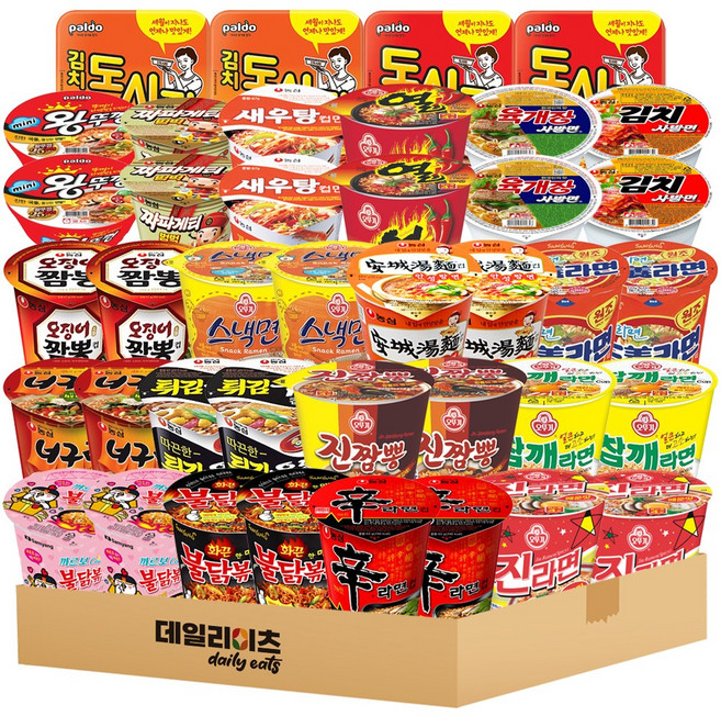 [데일리이츠] 농심 오뚜기 삼양 팔도 컵라면 소컵 20종 40개입, 4개