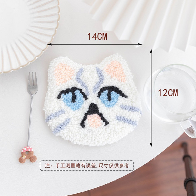 戳戳繡杯墊材料包附戳針新款俄羅斯刺繡手工DIY禮物親手製作, 1個, 貓咪8(20cm仿竹繡繃,附戳針)