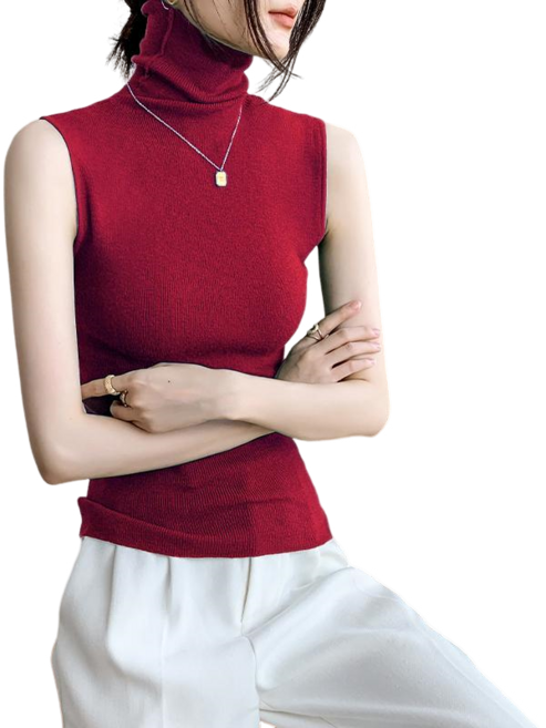 여성용 터틀넥 니트 나시 슬림 민소매 티셔츠 뉴타임즈 L162T262