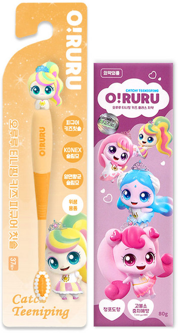 프린세스 캐치티니핑 오루루 피규어칫솔 + 고불소 치약, 1세트, 2개입, 뽀니핑+고불소치약