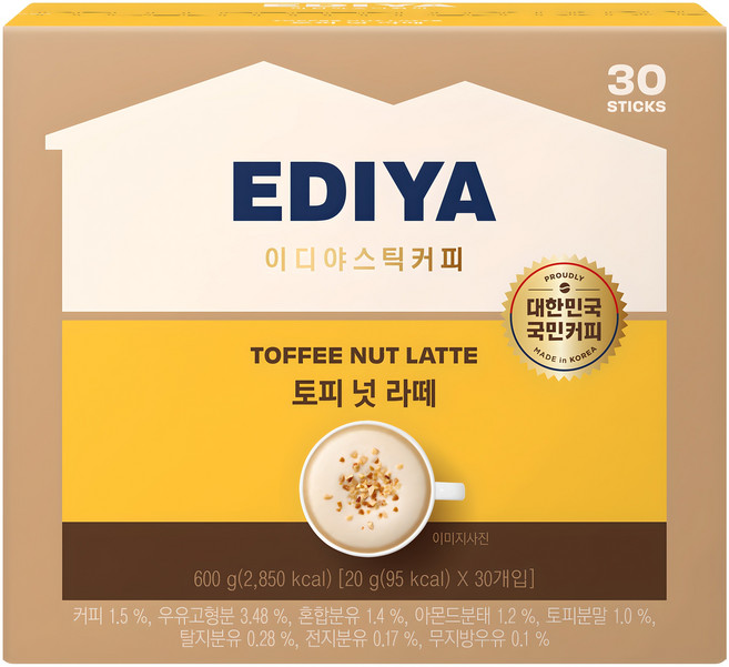 EDIYA COFFEE Beanist太妃榛果拿鐵沖泡包, 20g, 30入, 1個