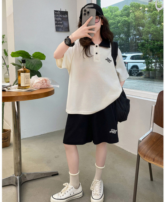 몽키카카 여아 데일리룩 주니어 초등 NL자수 카라 반팔티셔츠 반바지 상하세트