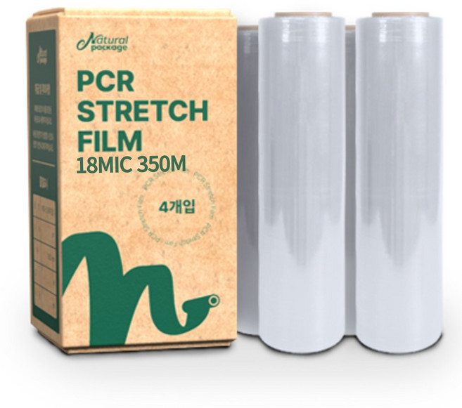 내츄럴패키지 친환경 PCR 스트레치 필름 18mic 500mm 350m 공업용랩 포장랩 국내공장제조, 4개입
