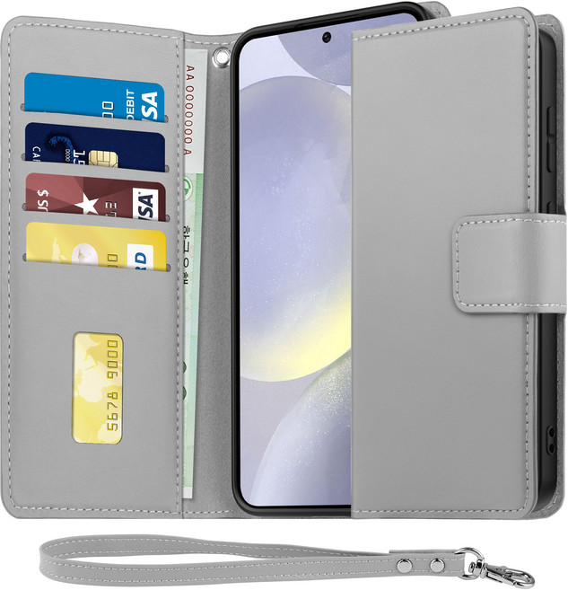 아칸크 갤럭시 A16 (SM-A165N/A166N) 다이어리 가죽 지갑 휴대폰 케이스+핸드 스트랩 세트