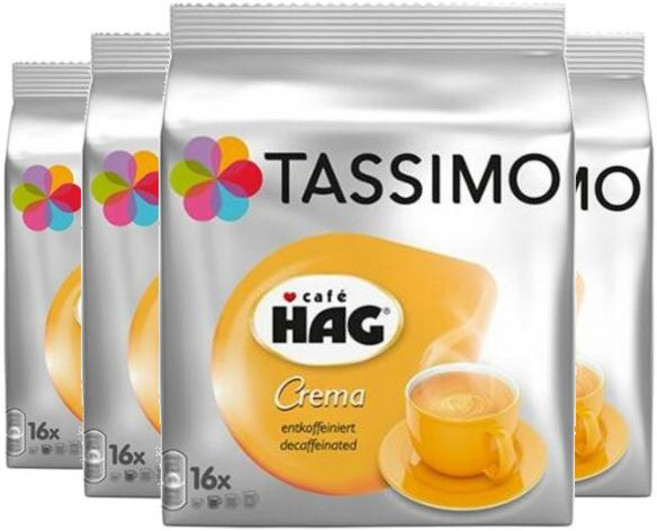 Tassimo 타시모 카페 하그 크레마 디카페인 커피 캡슐, 16개입, 4개