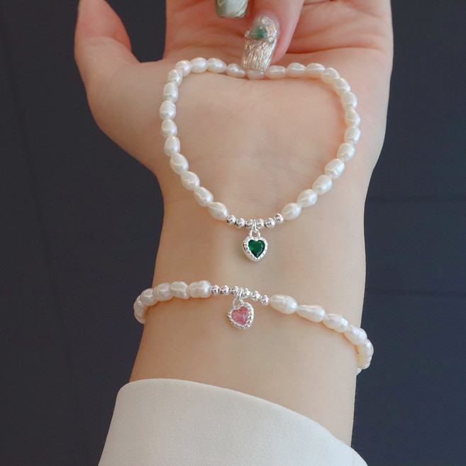 여성용 천연 진주 큐빅 하트 선물용 팔찌 트렌디하면서도 고급 패션 팔찌 프렌치 빈티지 액세서리 1+1