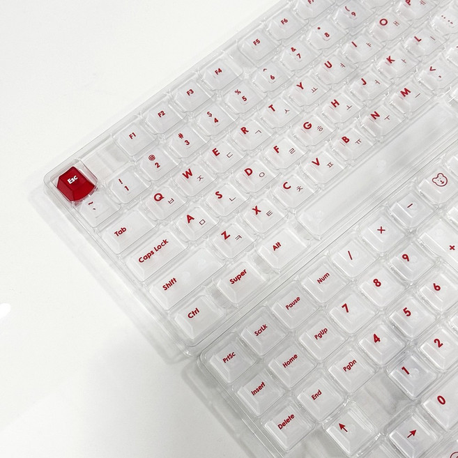 키캡디자인 투명 레드 키캡 한글각인 Cherry 반투명 안개 매트 130키 기계식키보드 앱코 독거미, 제조사축, 투명키캡, 투명레드한글