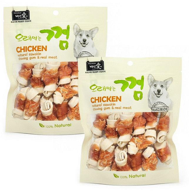 백년애 고기가 2배 이상 말린 오래먹는 강아지껌, 닭고기 소형, 250g, 2개