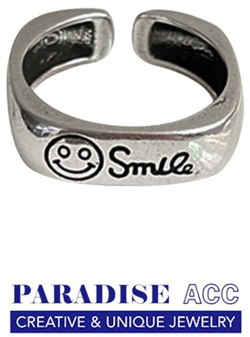 PARADISE 簡約幾何笑臉戒指 中性基礎設計 開口指環 鍍厚銀 不掉色
