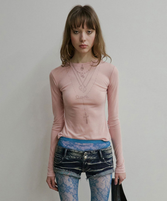 SCULPTOR Faux Necklace Tee Baby Pink