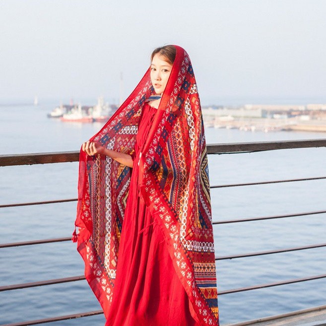 보헤미안 에스닉 면마 래쉬가드 비치 스카프 빅 숄 망토 담요 SH770