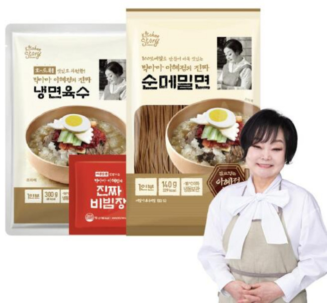 [키친스토리] 빅마마 이혜정의 진짜 순메밀면 16인분(순메밀면 140g x16팩 + 냉면육수 300g x10팩 + 비빔장 50g x6팩), 1세트, 5.54kg