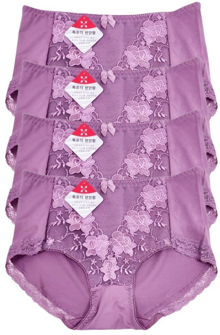 인유어스 자수 레이스 부인용 맥시팬티 빅사이즈 예쁜 팬티 4종세트