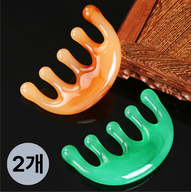 몽결 두피 괄사 마사지기 브러쉬 마사지 도구 마사지기구 빗, 엠버+다크그린, 1개