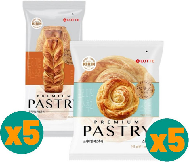 롯데 식사대용 사무실 간식 디저트 기린이네 프리미엄 패스츄리 10봉(스위트5+롱5) 105g 10개