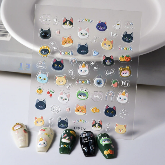 총총마켓 3D 엠보 고급 네일 아트 스티커 집사필수템, 1개, 고양이