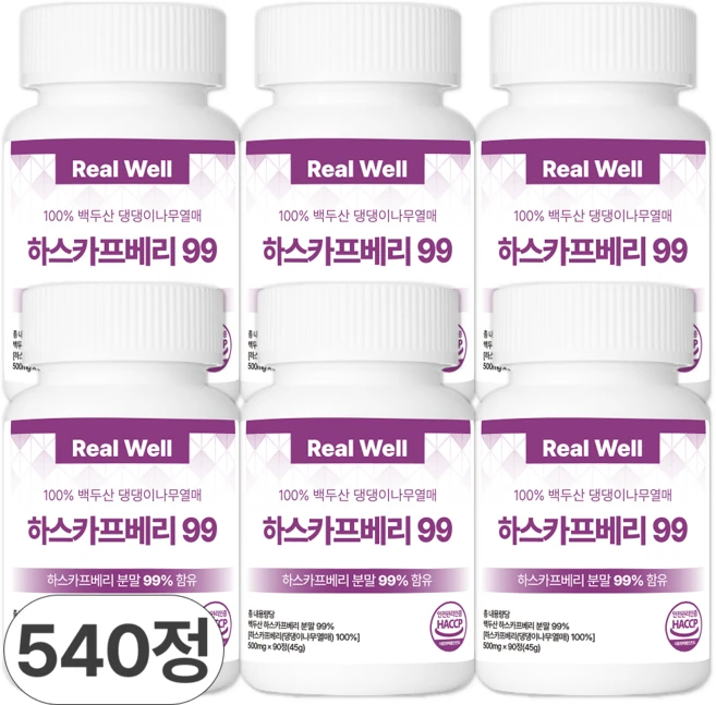 하스카프베리 분말 99% 리얼웰, 6개, 90정 - 쿠팡