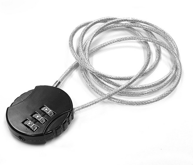 와이어 로프 원형 번호키 자물쇠 길이 1M 캐리어 가방 문 캐비넷 자전거 헬멧 잠금 100cm, 1개, FN507.와이어로프 원형번호키 자물쇠 1M