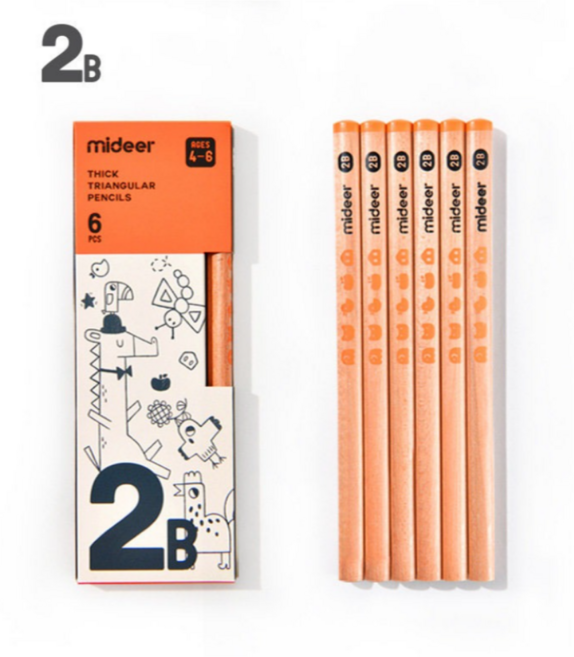 MIDEER 어린이 초등학생 전용 삼각 점보 교정연필세트, 6개, 2b