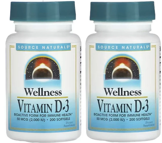 소스네츄럴스 웰니스 비타민D-3 50mcg(2 000IU) 200소프트젤, 2팩 - 쿠팡