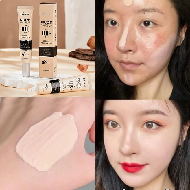 커버 파운데이션 여성 썬크림 비비크림 CC크림 겸용 물광 광채 비비크림 미백크림메이크업 베이스 파운데이션 컨실러가 오랫동안 지워지지 않는 격리 프라이머, 1개, 30g, 01 BB크림 IVORY - 쿠팡