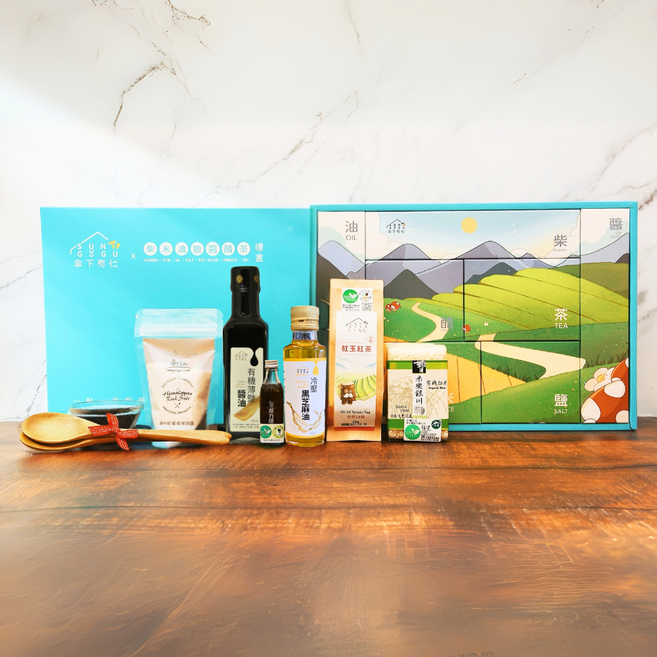 傘下有仁 柴米油鹽醬醋茶禮盒 免運優惠 入厝 過年伴手禮 企業送禮 聖誕結婚禮盒, 1個, 冷壓黑芝麻油150ml, 150L