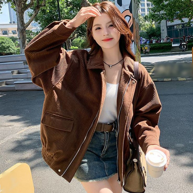 여성 고급스러운 코듀로이 집업 자켓 여자 캐주얼 카라 골덴 자켓 점퍼
