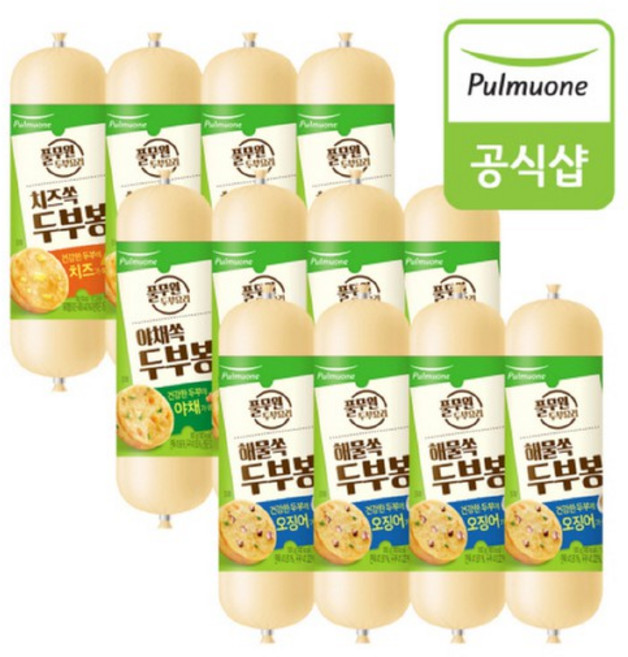 [풀무원] 두부봉 12개 골라담기 야채쏙 치즈쏙 해물쏙, 180g