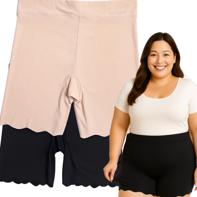 벨에라 빅사이즈 허벅지 안말리는 네모팬티 속바지겸용 여성 노라인 사각팬티 L~4XL 2종세트