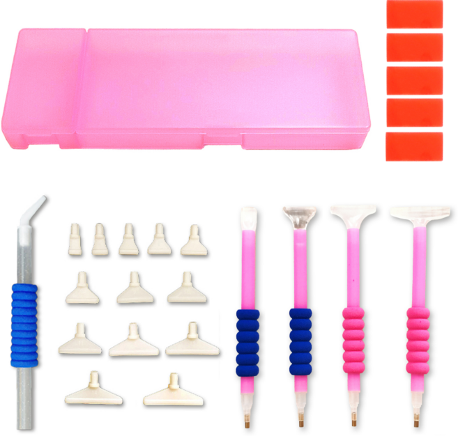 블링블링 보석십자수 기본 펜 세트 (펜케이스포함), 1세트, 혼합색상