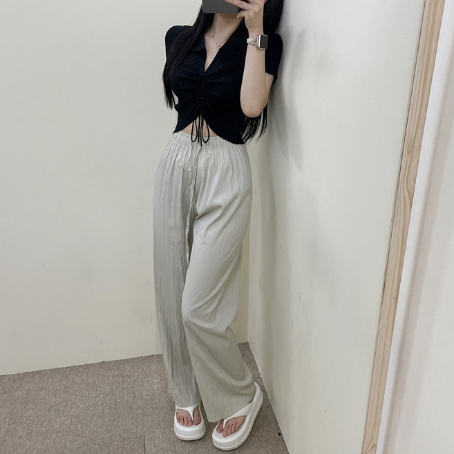 VANANA2 여성용 데일리 베이직 유니크 꾸안꾸 바스락 밴딩 와이드 팬츠 3color