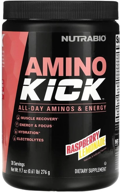 뉴트라바이오 랩스 아미노 킥 라즈베리 레모네이드 Nutrabio Labs Amino Kick Raspberry Lemonade 276g, 1개 - 쿠팡