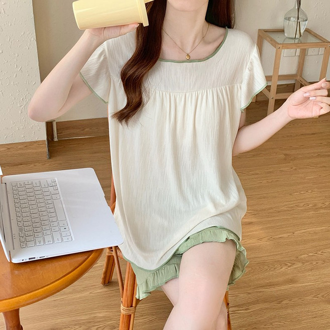 스타일아유 브라캡 내장 여성용 반팔 반바지 루즈핏 편안한 수면잠옷 세트 데일리 홈웨어 SE1775