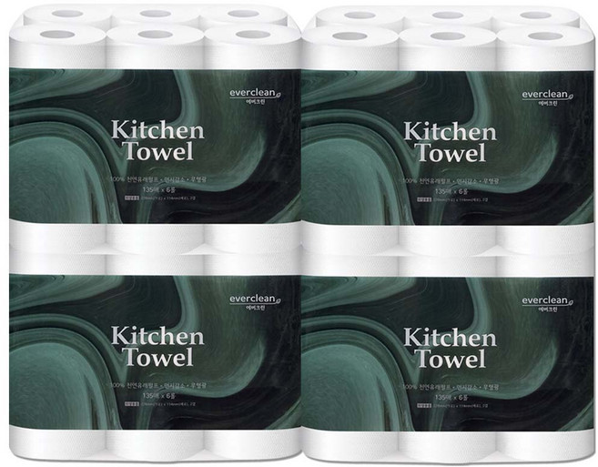 천연펄프 키친타올 24롤 (6롤 4팩)_에버크린, 24개, 135매