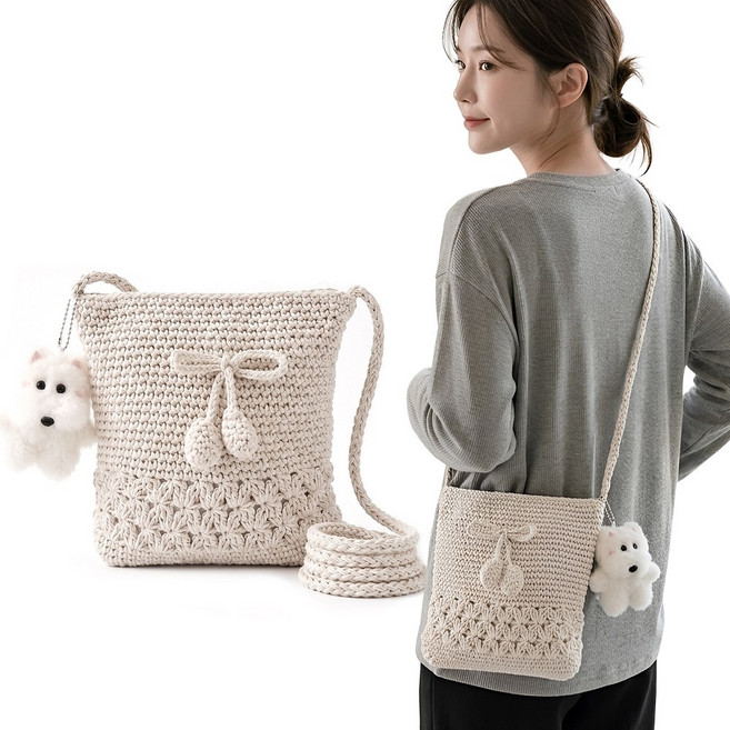 미쓰백 몽드 뜨개 여성 미니백 미니 크로스백 코튼 네트백 여름 버킷백 뜨개질 메쉬 가방