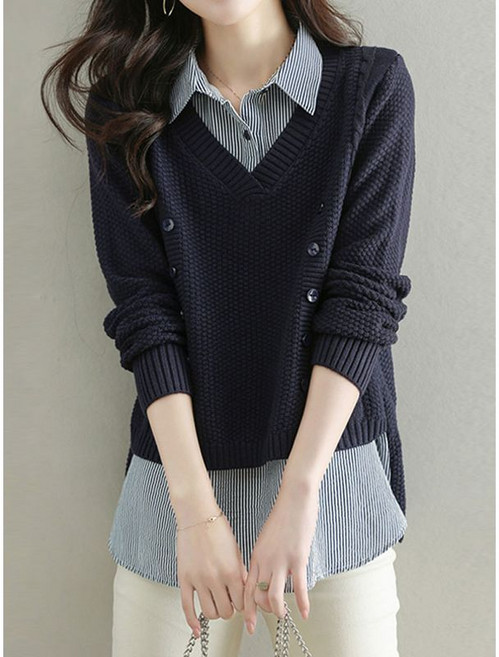 에꼴드파리 엔느 셔츠 레이어드 니트 F59WKB001Z